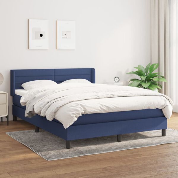 vidaXL Cama box spring con colch&oacute;n tela azul 140x200 cm