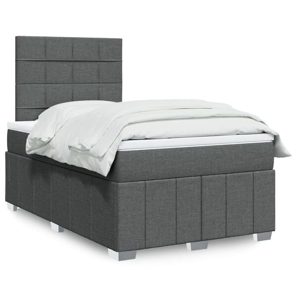 vidaXL Cama box spring con colch&oacute;n tela gris oscuro 120x190 cm