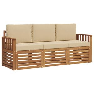 vidaXL Juegos de sof&aacute;s 3 pcs Natural y Beige Madera de Acacia S&oacute;lida