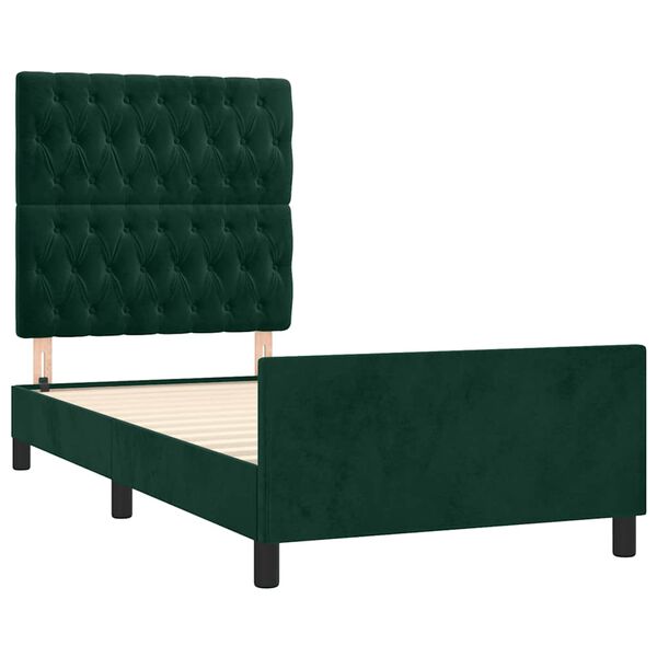 vidaXL Estructura de cama sin colch&oacute;n terciopelo verde oscuro 90x200cm