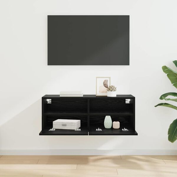 vidaXL Mueble de TV Montado en la Pared Roble Negro 80 x 30 x 30 cm