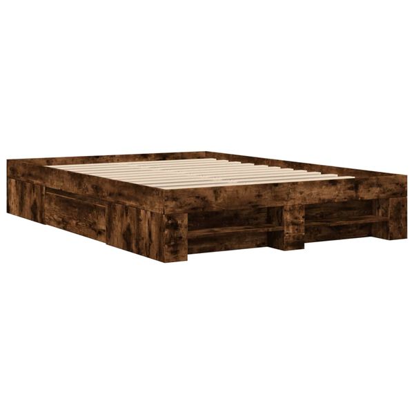 vidaXL Estructura de cama madera de ingenier&iacute;a roble ahumado 135x190cm