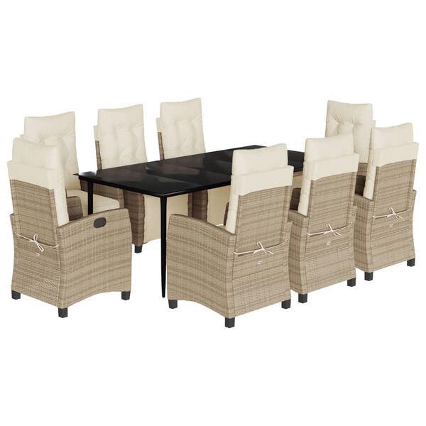 vidaXL Set comedor de jard&iacute;n 9 pzas con cojines rat&aacute;n sint&eacute;tico beige