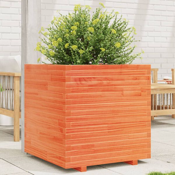 vidaXL Jardinera madera maciza de pino marr&oacute;n cera 70x70x72 cm