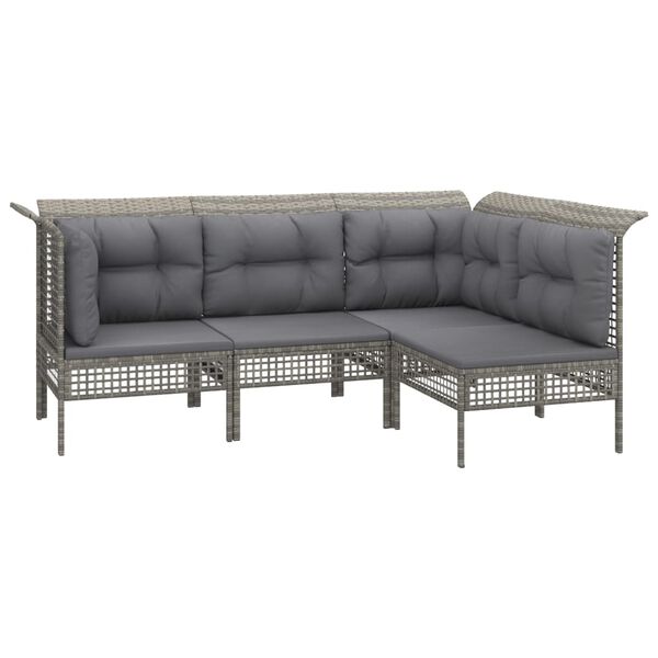 vidaXL Set de muebles de jardín 4 pzas y cojines ratán sintético gris