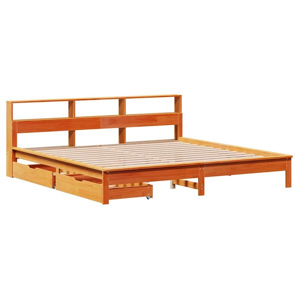 vidaXL Cama con estanter&iacute;a sin colch&oacute;n madera maciza marr&oacute;n 200x200 cm