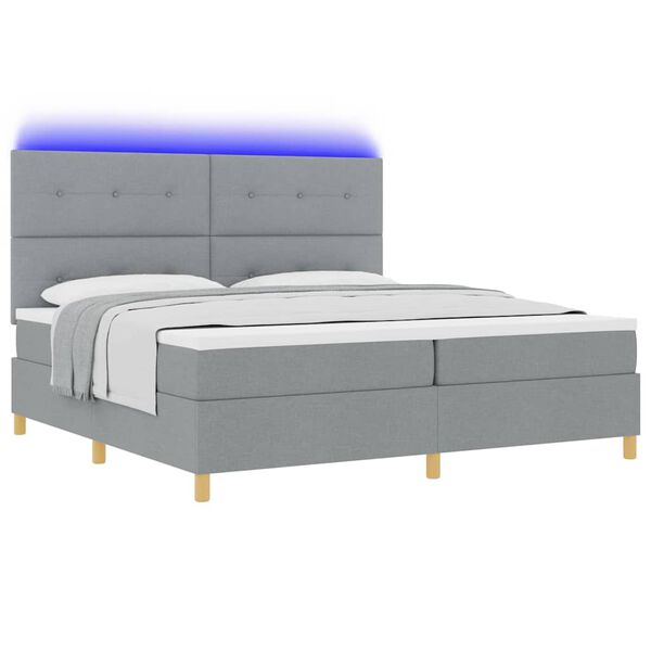 vidaXL Cama Box Spring LED con colch&oacute;n Gris Claro 200 x 200 cm tela