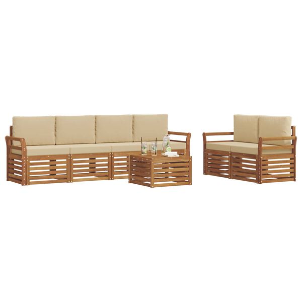 vidaXL Juegos de sof&aacute;s 7 pcs Natural y Beige Madera de Acacia S&oacute;lida