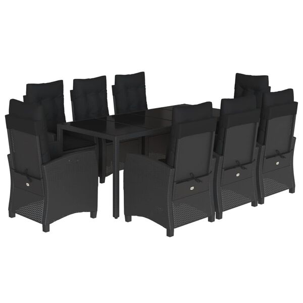 vidaXL Set de comedor de jard&iacute;n 9 pzas y cojines rat&aacute;n sint&eacute;tico negro