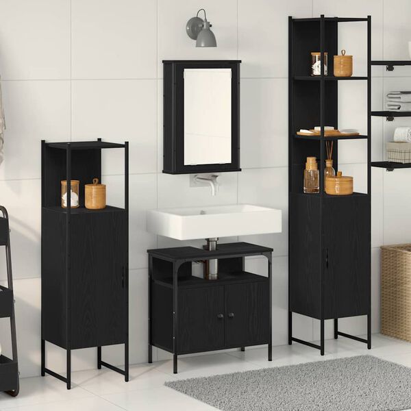 vidaXL Juego de muebles de ba&ntilde;o 4 pcs Roble negro Madera contrachapada