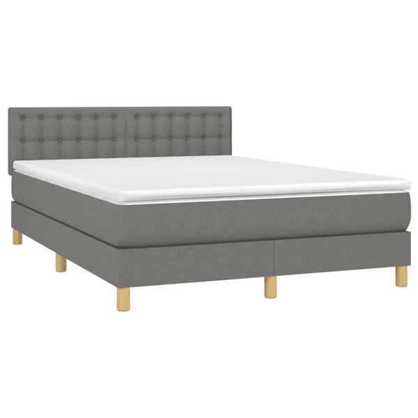 vidaXL Cama box spring colch&oacute;n y luces LED tela gris oscuro 140x200 cm