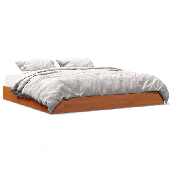 vidaXL Cama sin colch&oacute;n madera maciza de pino marr&oacute;n cera 200x200 cm