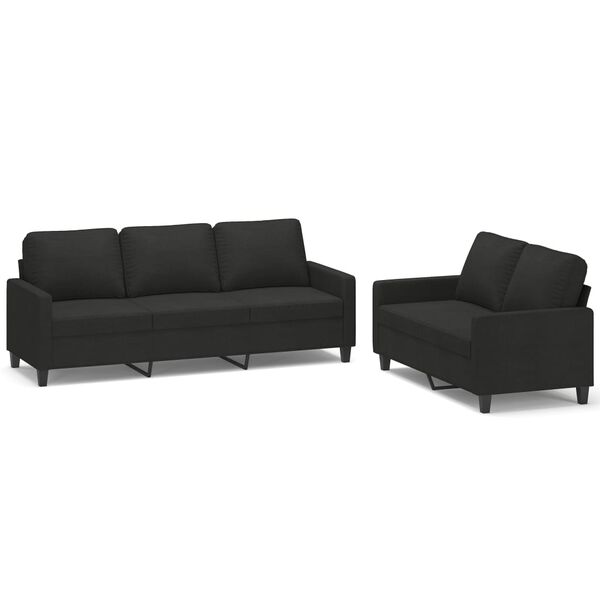 vidaXL Juego de sof&aacute;s con cojines 2 piezas tela negro