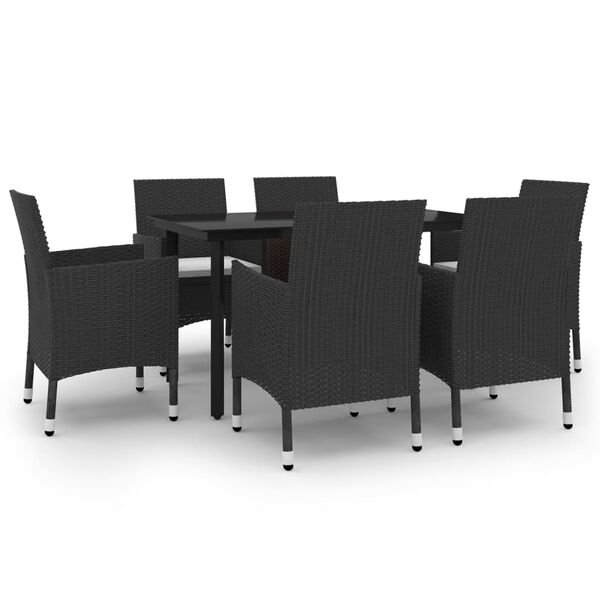 vidaXL Set comedor de jard&iacute;n 7 pzas y cojines rat&aacute;n sint&eacute;tico y vidrio