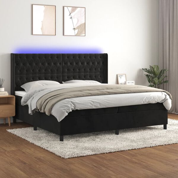 vidaXL Cama box spring colch&oacute;n y LED terciopelo negro 200x200 cm