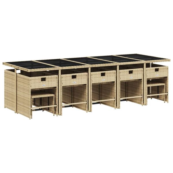 vidaXL Set comedor de jard&iacute;n con cojines 15 pzas rat&aacute;n sint&eacute;tico beige