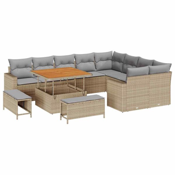 vidaXL Conjunto de sof&aacute; de jard&iacute;n con coj&iacute;n 12 pcs beige y gris claro