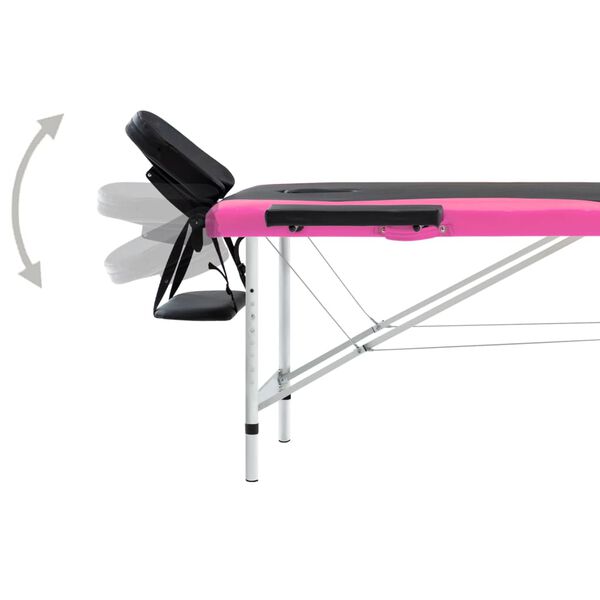 vidaXL Camilla de masaje plegable 2 zonas aluminio negro y rosa