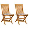 vidaXL Sillas plegables 2 uds madera teca con cojines a cuadros gris