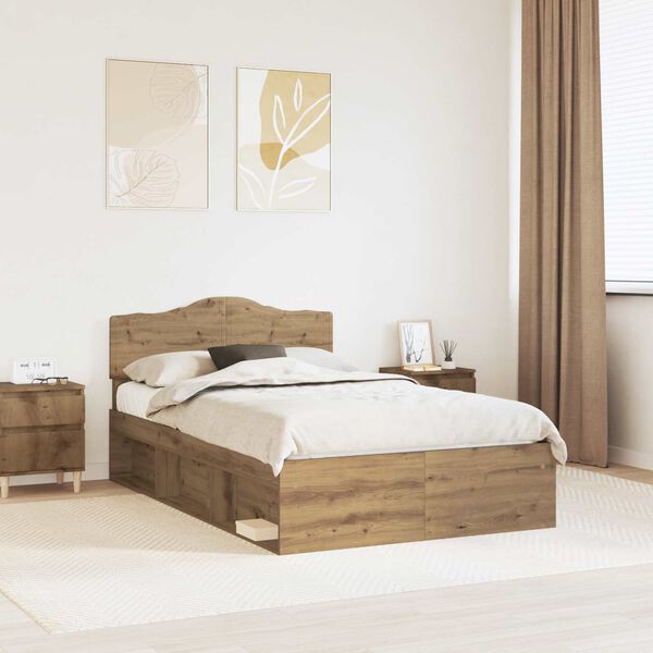 vidaXL Estructura de cama con cabecera Roble Artesanal 135 x 190 cm