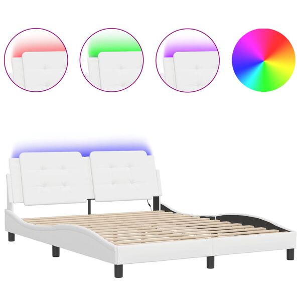 vidaXL Estructura de cama con LED sin colch&oacute;n Zadar blanco 160x200 cm