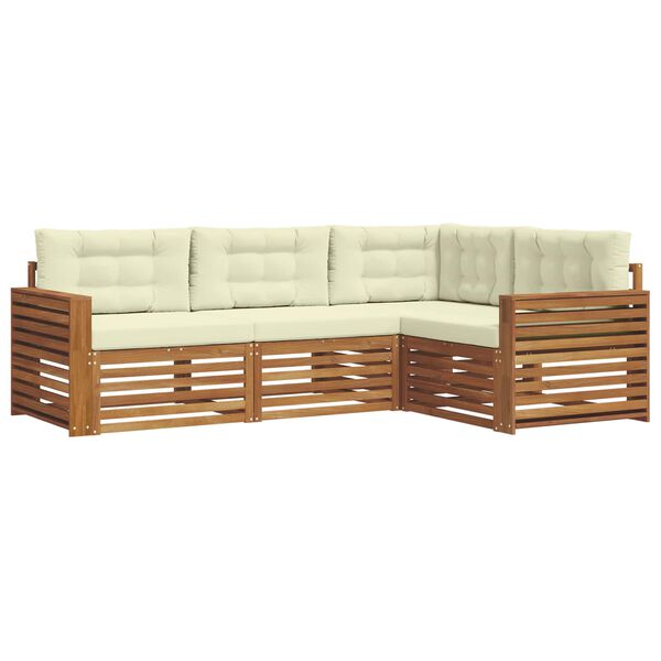 vidaXL Conjunto de sof&aacute;s de exterior con coj&iacute;n 4 pcs Natural y Crema