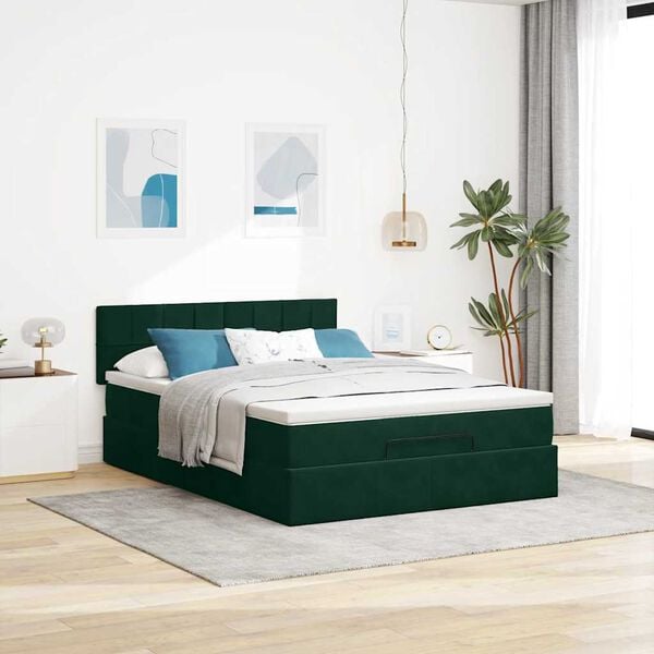 vidaXL Estructura cama otomana colch&oacute;n terciopelo verde oscuro