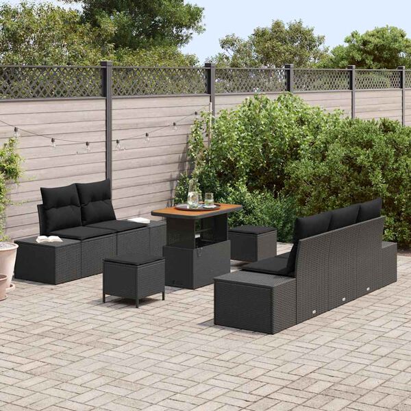 vidaXL Conjunto de sof&aacute;s de jard&iacute;n con coj&iacute;n 8 pcs Negro Polirat&aacute;n
