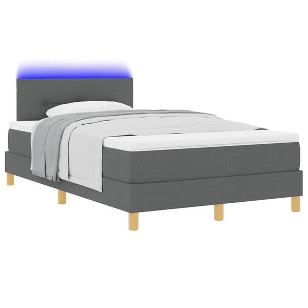 vidaXL Cama Box Spring LED con colch&oacute;n Gris oscuro 120 x 190 cm tela