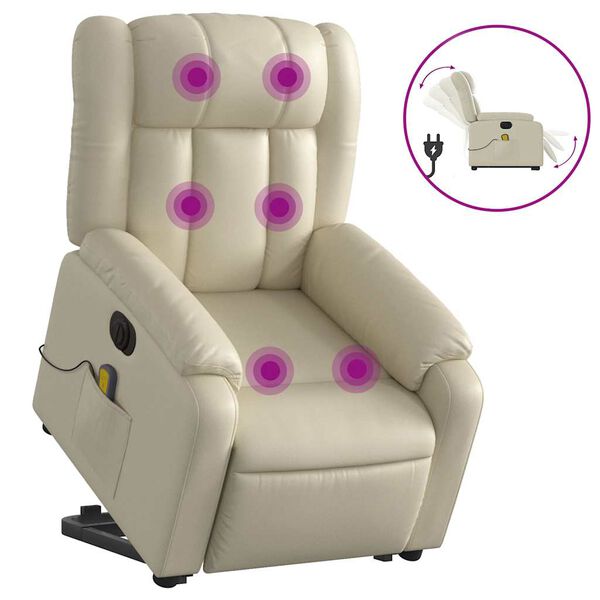 vidaXL Sill&oacute;n de masaje elevable el&eacute;ctrico cuero sint&eacute;tico crema