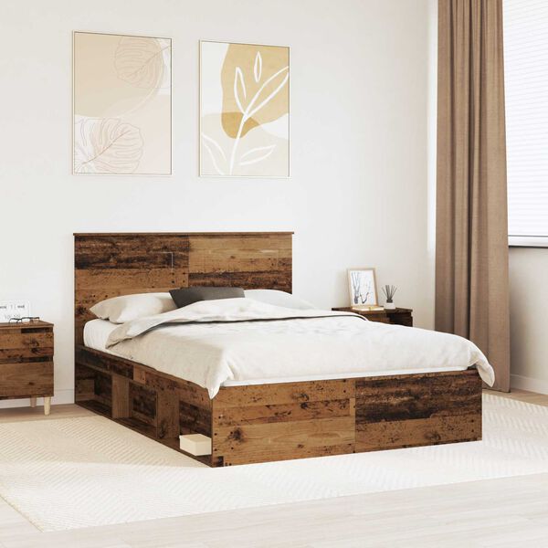 vidaXL Estructura de cama con cabecera Madera vieja 140 x 200 cm