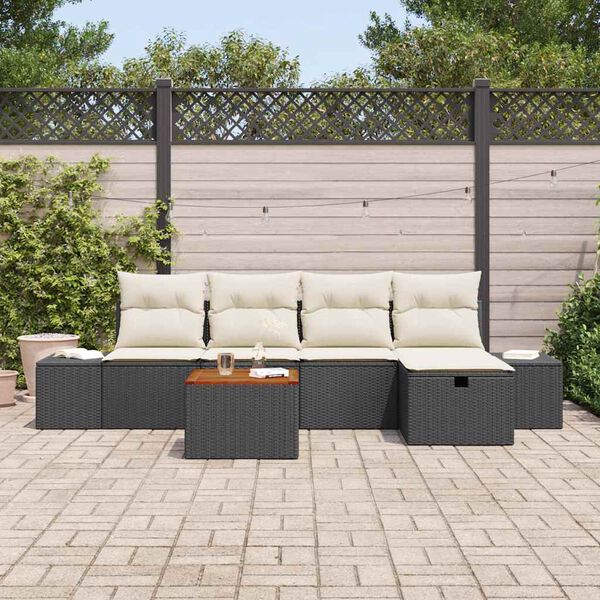 vidaXL Conjunto de sof&aacute;s de jard&iacute;n con coj&iacute;n 6 pcs Negro Polirat&aacute;n