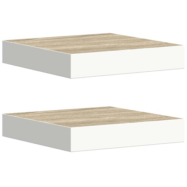 vidaXL Estante flotante pared 2 uds MDF roble y blanco 23x23,5x3,8 cm