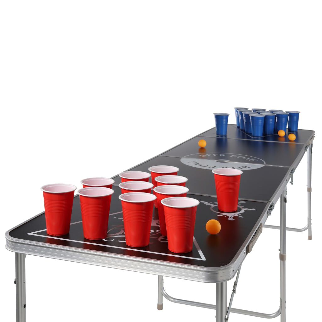 Mesa Resistente Agua Mesa De Beer Pong Regulable En Altura Y Plegable - Incluye 100 Vasos (50 Rojos, 50 Azules) Y 5 Bolas | Resistente Al Agua Y Arañazos, Perfecta Para Fiestas