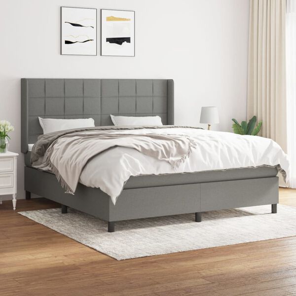 vidaXL Cama box spring con colch&oacute;n tela gris oscuro 180x200 cm