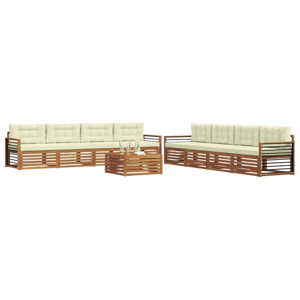 vidaXL Conjunto de sof&aacute;s de exterior con coj&iacute;n 9 pcs Natural y Crema