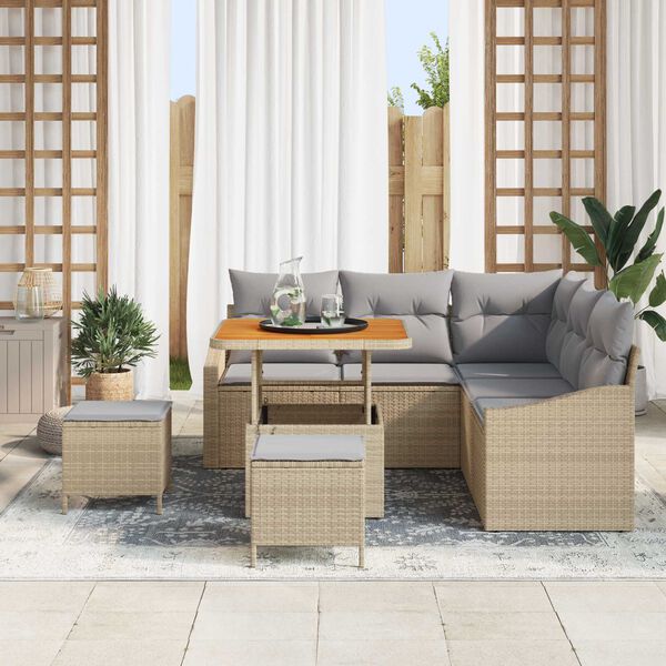 vidaXL Conjunto de sof&aacute;s de jard&iacute;n 8 pcs Beige rat&aacute;n sint&eacute;tico