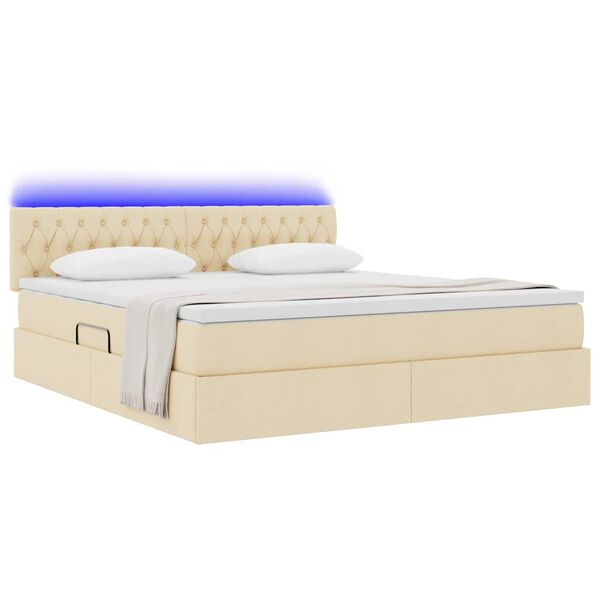 vidaXL Cama con almacenamiento y LED Crema 160 x 200 cm Poli&eacute;ster