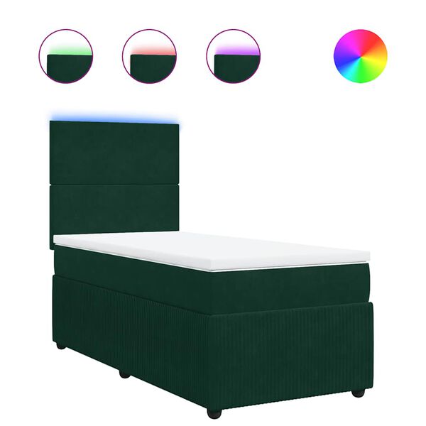 vidaXL Cama box spring con colch&oacute;n terciopelo verde oscuro 100x200 cm