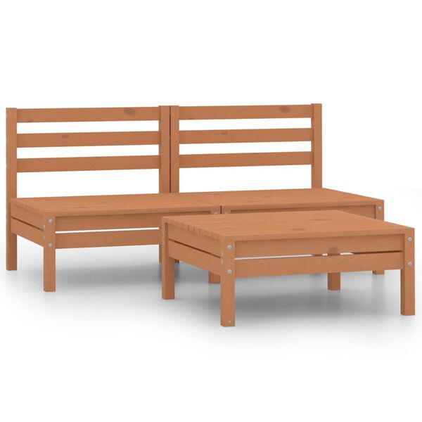 vidaXL Set de muebles de jard&iacute;n 3 pzas madera maciza pino marr&oacute;n miel