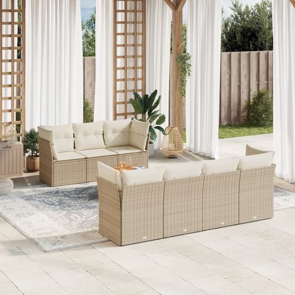 vidaXL Set de sof&aacute;s de jard&iacute;n y cojines 8 piezas rat&aacute;n sint&eacute;tico beige