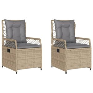 vidaXL Sillones reclinables de jard&iacute;n 2 uds rat&aacute;n sint&eacute;tico beige
