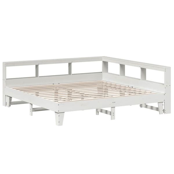 vidaXL Cama con estanter&iacute;a sin colch&oacute;n madera maciza blanca 200x200 cm