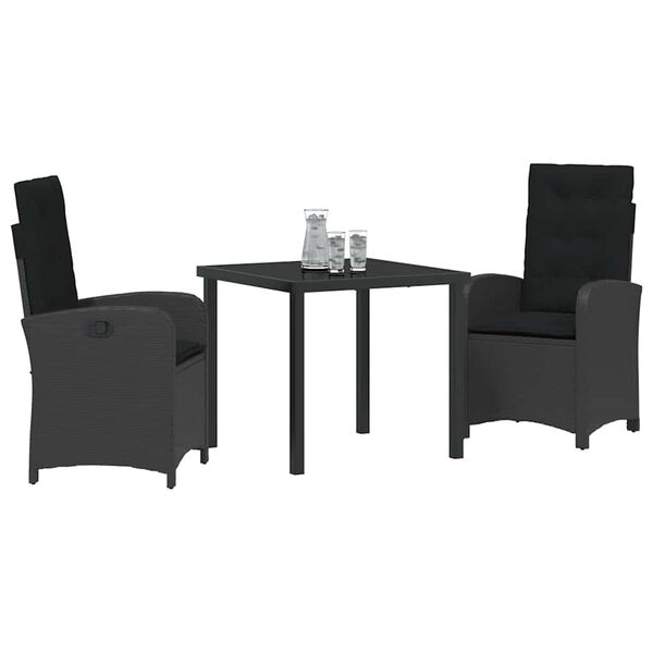 vidaXL Conjunto de Comedor de Jard&iacute;n 3 pcs Negro rat&aacute;n sint&eacute;tico