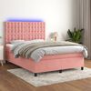 vidaXL Cama box spring colch&oacute;n y LED terciopelo rosa 140x190 cm