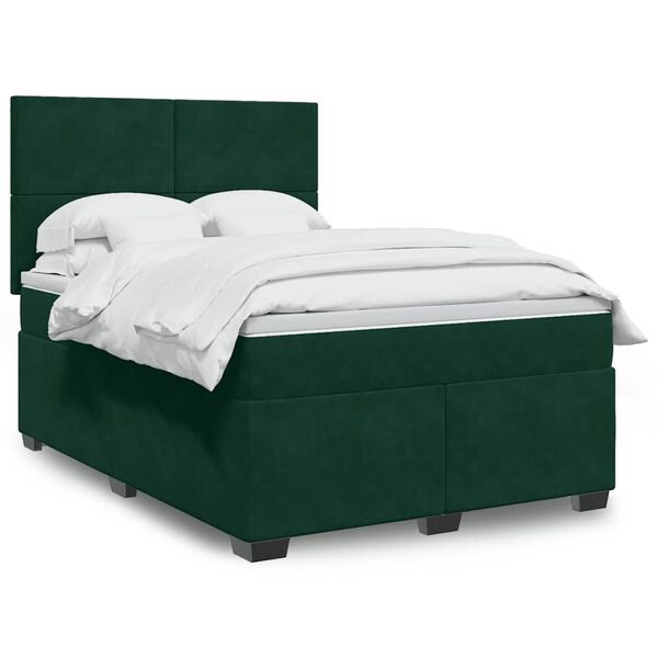 vidaXL Cama box spring con colch&oacute;n terciopelo verde oscuro 140x190 cm