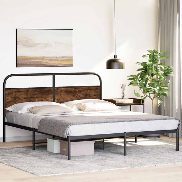 vidaXL Estructura de cama sin colchón 150x200 cm madera roble ahumado