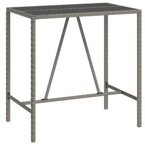 vidaXL Mesa alta bar con superficie vidrio rat&aacute;n PE gris 110x70x110 cm