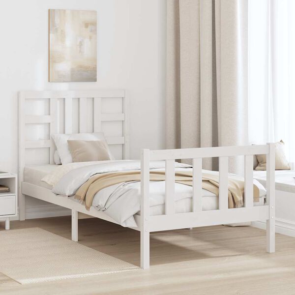 vidaXL Estructura de cama sin colch&oacute;n madera maciza blanca 90x190 cm