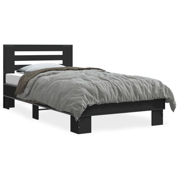 vidaXL Estructura de cama madera de ingenier&iacute;a y metal negra 90x190 cm